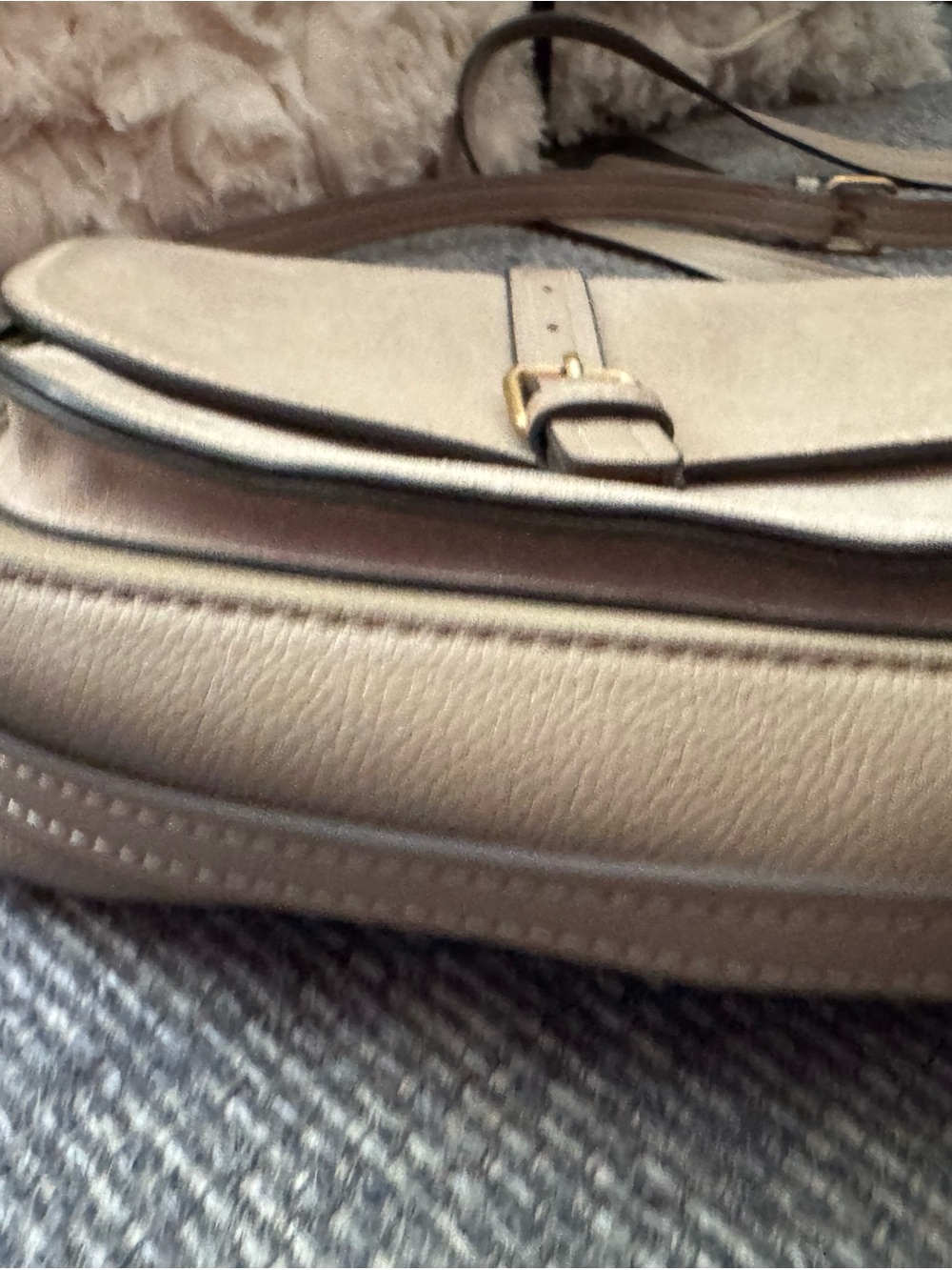 Parfois Taupe Faux Suede & Pebbled Faux Leather Crossbody Saddle Bag - Picture 6 of 9